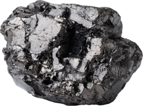 Natural black fossil coal on a white isolated background.