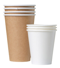 Disposable cardboard biodegradable glass on a white table, yellow background.