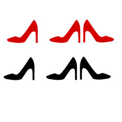 Female red and black high heel shoe silhouette isolated on white background.Elegance or luxury.Sign, symbol, icon or logo isolated for women's fashion brands.Flat design.Graphic.Vector illustration.
