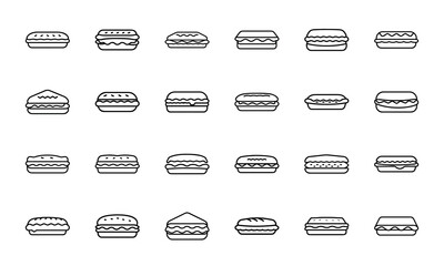 Minimal Line Art Food and Drink Icons – Bread, Hotdog, Ice Cream, Jam Jar, Milk Bottle, Pizza Slice, Mushroom, Popsicle, Chicken, Sandwich, Shrimp, and Beverage in Doodle Style for Menu and Culinary 