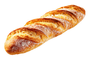 A golden brown french baguette with a crunchy crust isolated on transparent background on transparent background