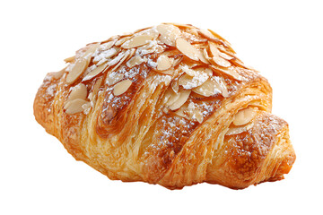 An almond croissant dusted with powdered sugar, isolated on transparent background on transparent background