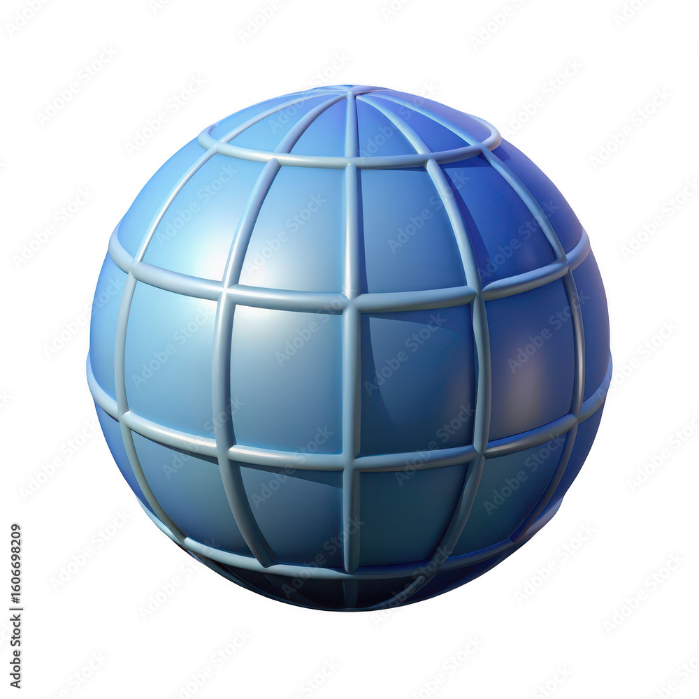 Poster stylized blue globe with grid lines representing global connectivity and communication isolated on t