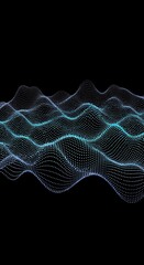 Abstract design of undulating particles on a dark background.
