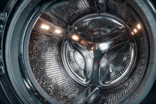 The interior of a washing machine drum with visible signs of wear and tear.