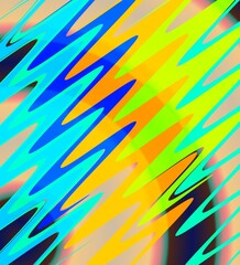 Zigzag abstract art with blue, yellow, and orange colors in a glitch-inspired style