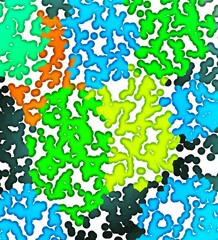 Abstract camo pattern with blue, green, and orange colors, perfect for modern designs and backgrounds