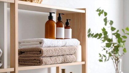 Bathroom shelf with towels and toiletries (1)
