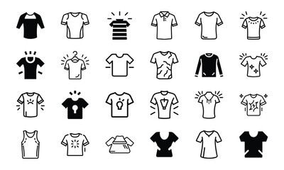  A Comprehensive Collection of T-Shirt and Apparel Icons: Diverse Styles, Designs, and Clothing Types for Fashion, E-commerce, and Design Projects