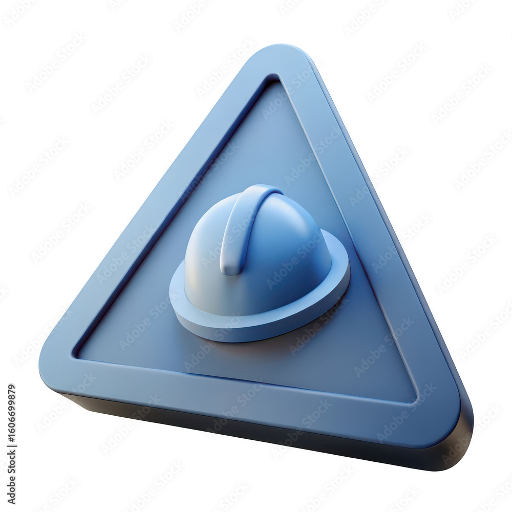 Poster 3d rendering of a blue safety hard hat symbol within a warning triangle isolated on transparent back