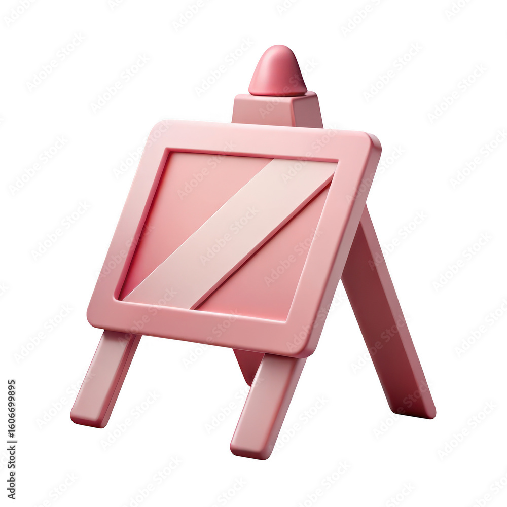 Poster a 3d rendered pink easel with a diagonal stripe and a pointed cap on top isolated on transparent bac