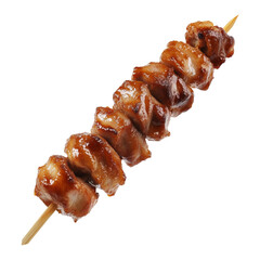 Grilled chicken yakitori skewer with teriyaki glaze or Isaw Filipino street food isolated on white transparent background, concept of Asian street food snack