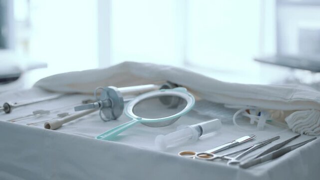 Surgical instruments for laparoscopy in prostate adenoma procedure.