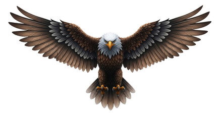 Obraz premium Majestic bald eagle with outstretched wings, showcasing impressive plumage and fierce gaze.