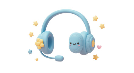 Adorable cartoon headphones with happy face and stars, perfect for playful branding and kids' content