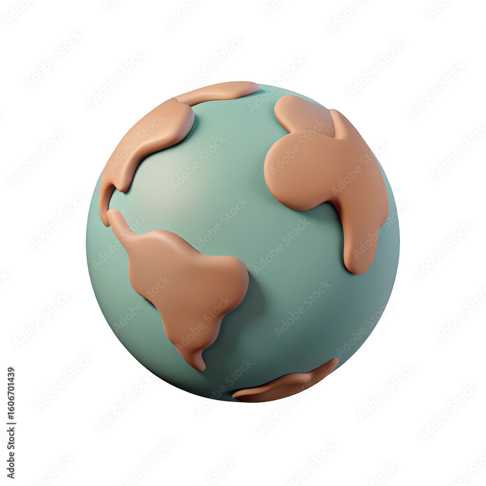 Poster stylized 3d render of planet earth with textured continents isolated on transparent background
