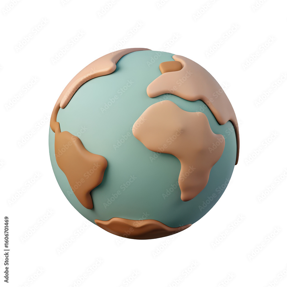 Poster stylized 3d rendering of planet earth with continents and oceans isolated on transparent background