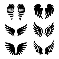 Black Angel Wings and Halo Silhouette – Vector Feather Design on White Background