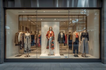 Fashion shop window clothing store front.