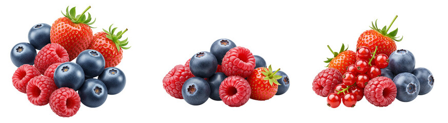 Fresh berries assortment with strawberry, raspberry. Sweet summer berries mix.
