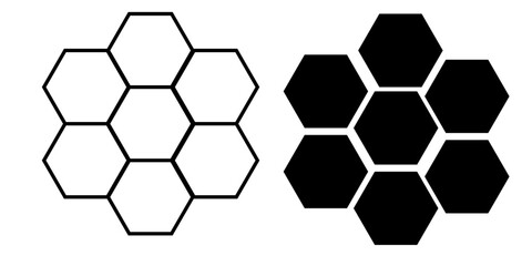 Honeycomb icons black solid silhouette and outline isolated on white,eps 10