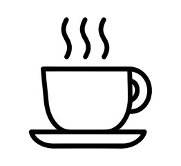 A steaming cup of coffee outline graphic brings warmth to any design, perfect for cafes, restaurants, and branding projects needing a simple icon.