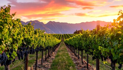 Fototapeta premium Vineyard at sunset (1)
