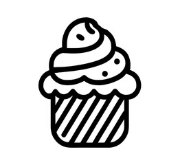 Delightful cupcake outline graphic, perfect for bakery branding, sweet treat designs, or confectionery shop icons with a minimalist style.