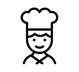 Graphic portrayal of a chef character, a clean design suitable for restaurant themes and culinary content creation projects.