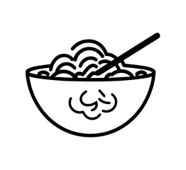 A minimalist line art showcases a bowl of delicious noodles with a chopstick, perfect for culinary themes and Asian cuisine designs.