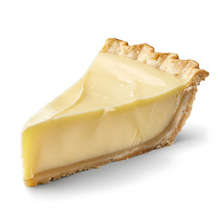 A slice of creamy custard pie with a golden crust and smooth filling