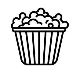 A delectable popcorn bucket in simple outline style, ideal for cinema, movies, snacks, or party-themed graphic designs and creative projects.