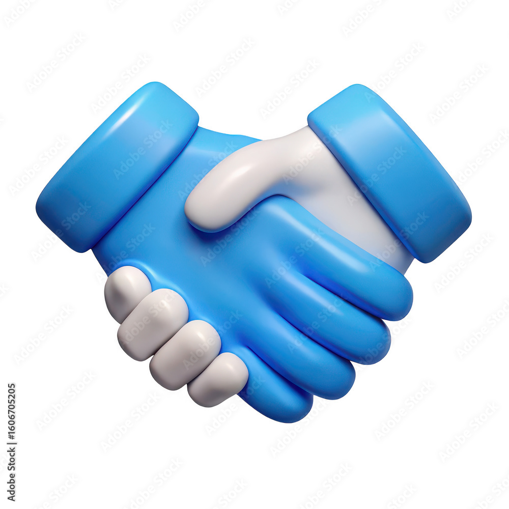 Poster stylized 3d rendering of two hands shaking in agreement and partnership isolated on transparent back
