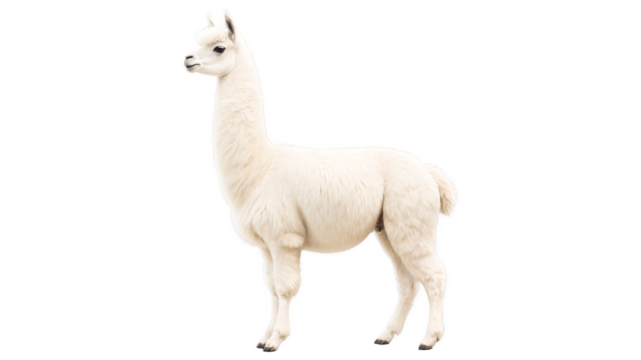 Illustration of white alpaca standing on transparent background