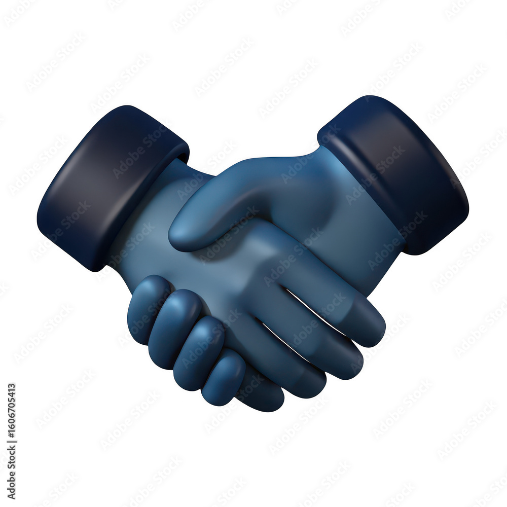 Poster stylized 3d rendering of two blue hands firmly shaking in agreement isolated on transparent backgrou