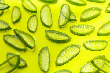 Sliced aloe vera pieces with translucent gel