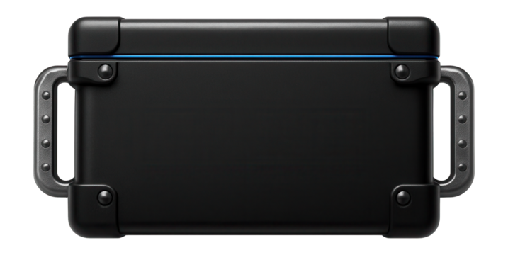 Steel gadget box with a powder-coated finish and riveted handles