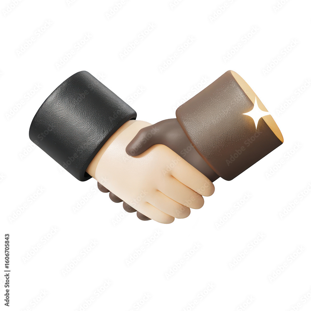 Poster two distinct hands clasped in a firm handshake symbolizing unity and agreement isolated on transpare