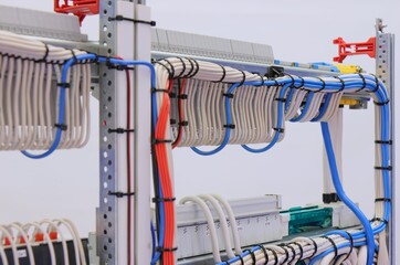 View from the back of the electrical panel. Connection of electronic modules using copper...