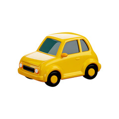 Obraz premium Bright Yellow Cartoon Car Isolated on Black Background Adorable Design Concept for Transportation and Childlike Fun