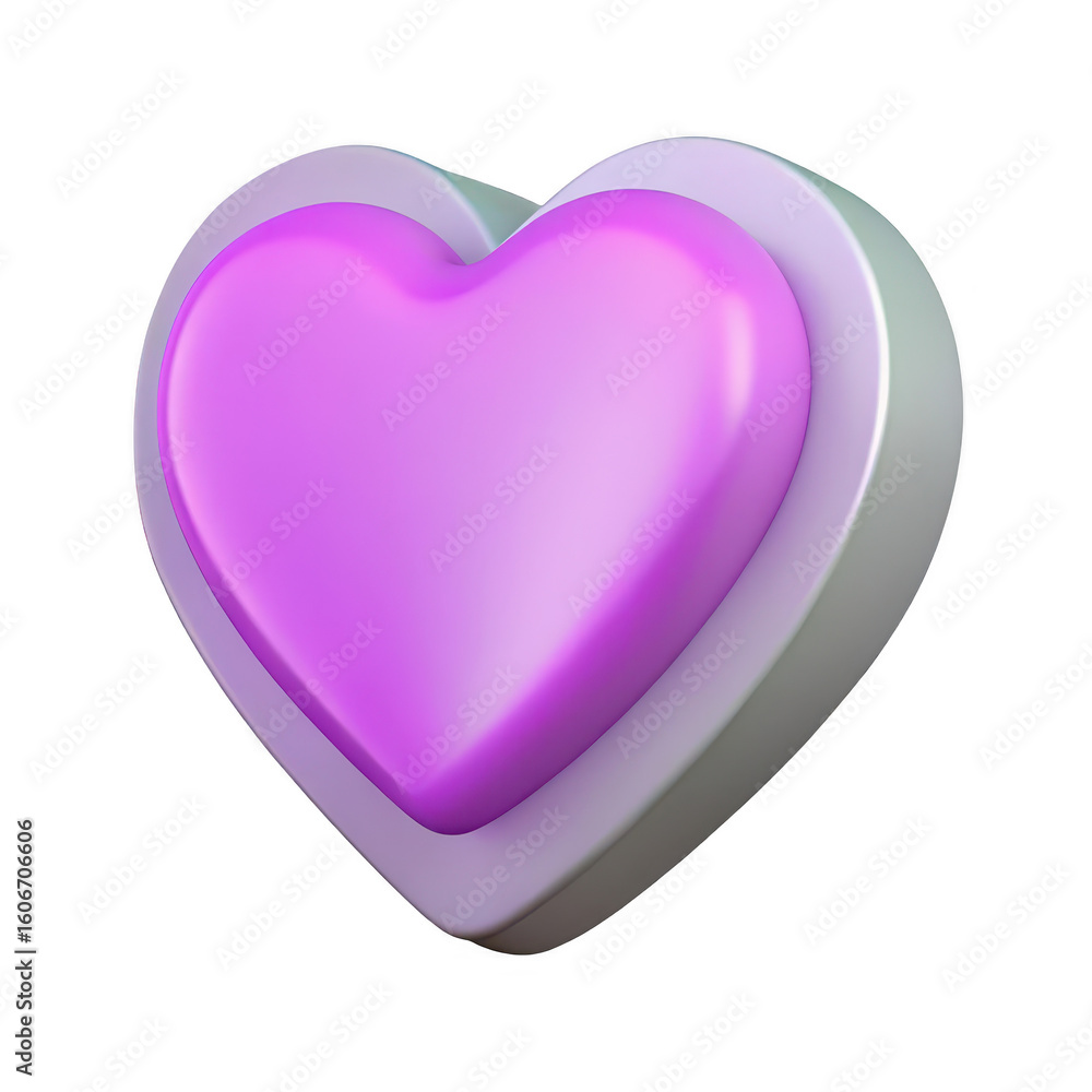 Poster a shiny purple heart shape with a subtle grey outline isolated on transparent background