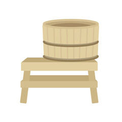 Obraz premium 木製の風呂桶と風呂椅子 イラスト