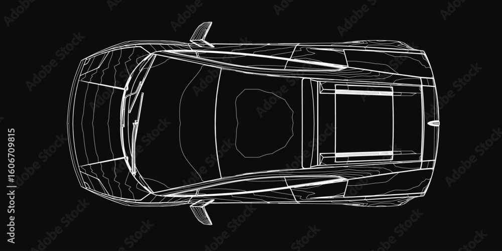 Poster a black and white sketch of a sleek car with aggressive lines and sharp angles stands out against a 