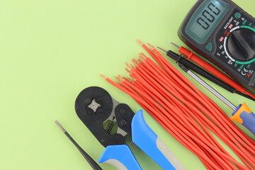 Electrical Installation Tools and Materials for Electrical Switchboard Assembly. 