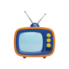Retro blue and orange television with two antennas isolated on transparent background