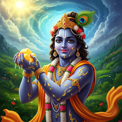 Lord Krishna Holding Butter in His Hands - Divine Form