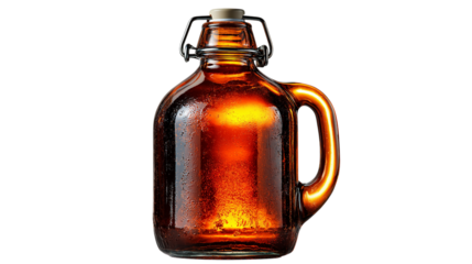 A glass jar with a brown lid and a brown handle