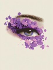 Purple Floral Eye Makeup with Delicate Petal Design