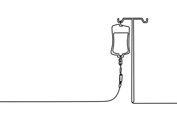 Minimalist line drawing of an intravenous drip bag and stand