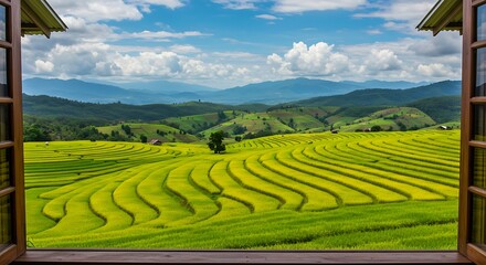 The Majestic Rice Terraces of Chiangmai, Window to Tranquility A Breathtaking View of Indochinas Green Fields